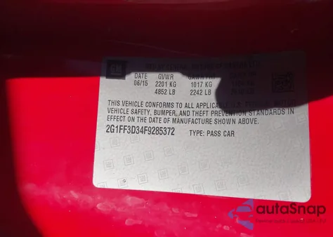 2015 Chevrolet Camaro 2Lt from USA, damaged, VIN 2G1FF3D34F9285372